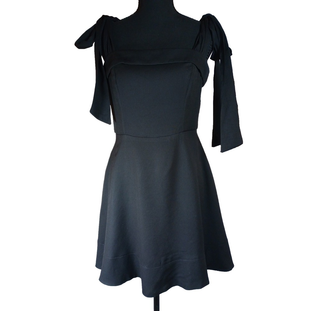 Blue Rain Black Mini Dress Womens Medium Tie Shoulder Straps Pockets Party Short